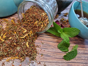 Chocolate Mints Tea Blend is a Rooibos tea that has a sweet flavor and is paired with Cocao and peppermint to make for a delicious cup of chocolate goodness.